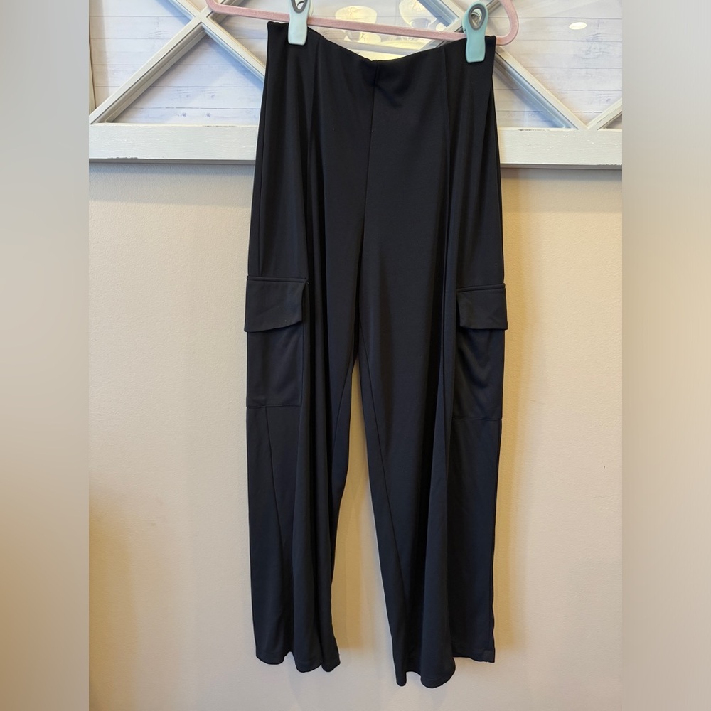 zara Womens black‎ Cargo pants sz Medium  Full Length Elastic Waist